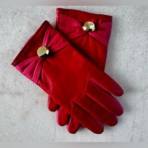 Ted Baker Women’s Leather Gloves – Pink & Red – Cashmere/Wool Lined – Size Small
